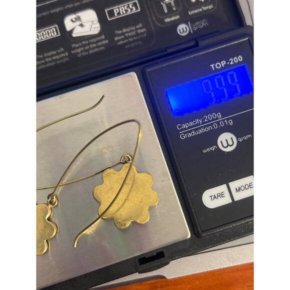 Vintage Gold Tone Drop Earrings Faux Turquoise Pearl Flower Estate Long Hook 3" - Picture 6 of 6